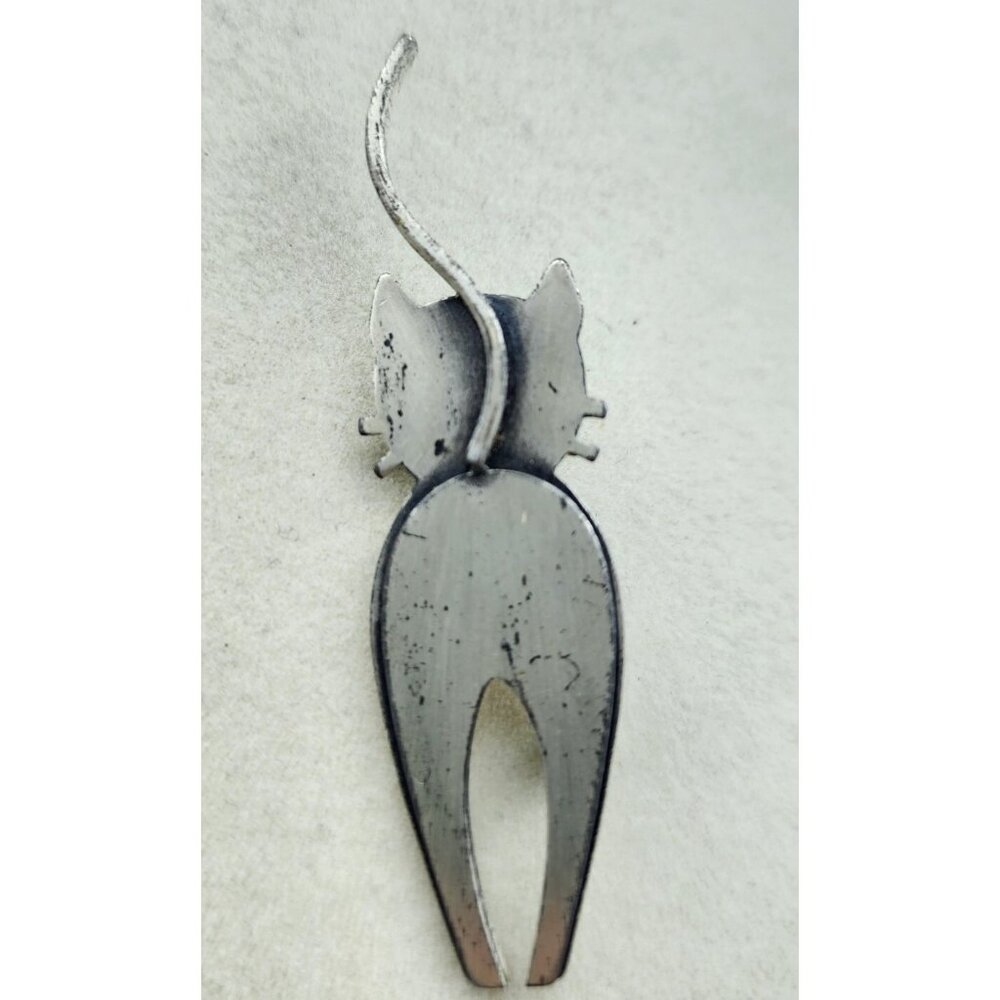 Vintage Beau Sterling Silver Cat Pin Brooch Retro Modernist MCM Kitty Behind
